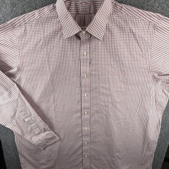 Brooks Brothers 18.5 38 Madison Red Non-Iron Cotton Check Pocket Button Up Shirt - Picture 2 of 16